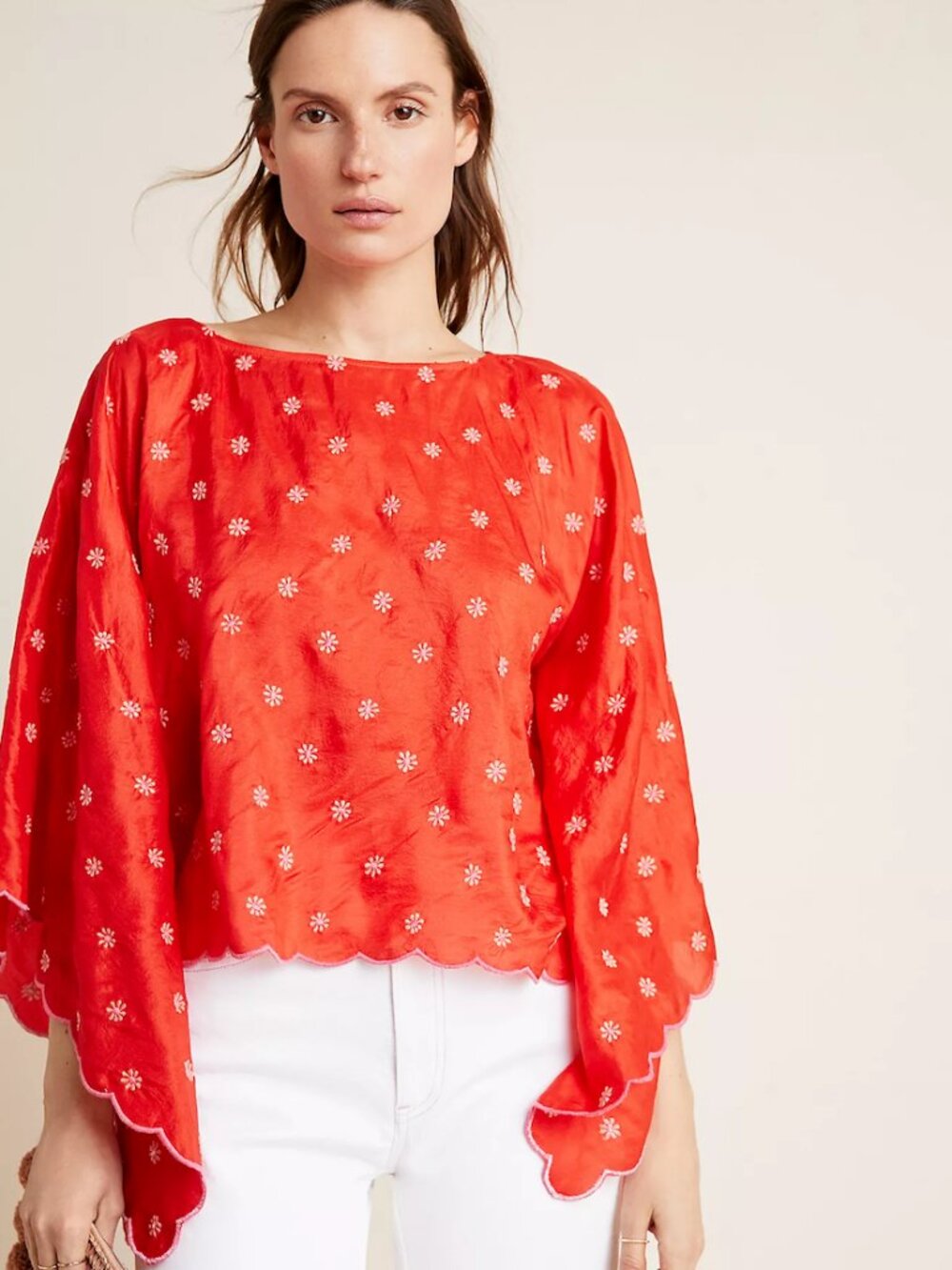 NWT Anthropologie Rehane Giulia Silk Blouse Red Embroidered - Small